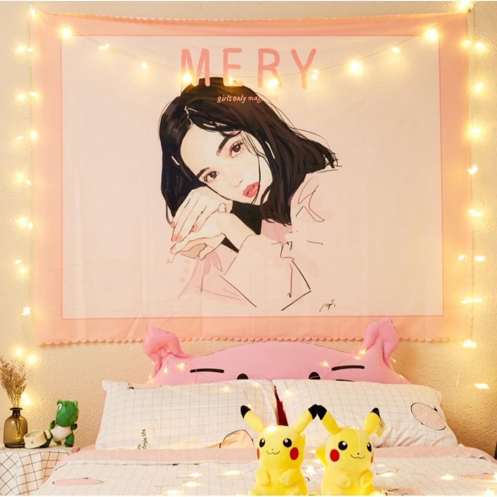 Thảm treo tường trang trí/ Vải treo tường decor hình cô gái đáng yêu/Tapestry hanging cloth/ Wall Tapestry