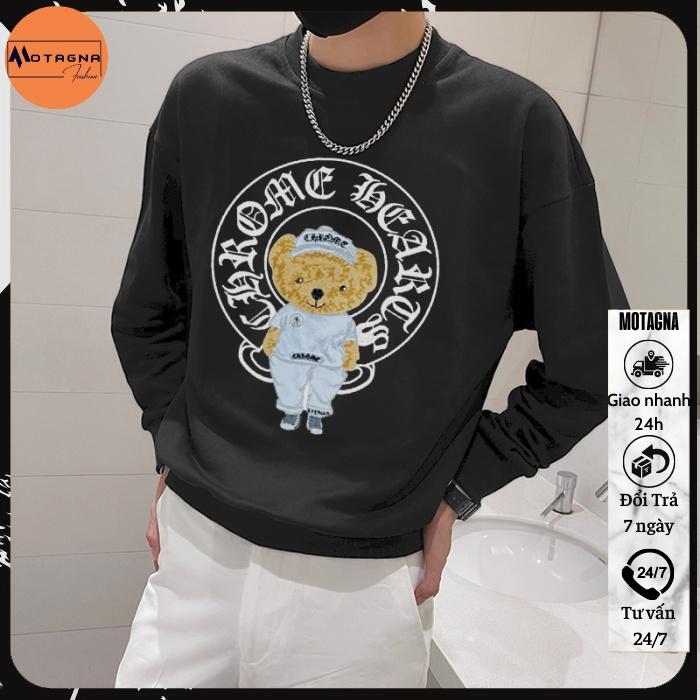 Áo sweater nam tay dài, Áo nỉ cao cấp chất đẹp mịn in Gấu CH dễ thương mã NZ816