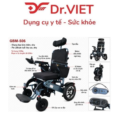 Xe lăn điện ngã lưng tự động GBM-506