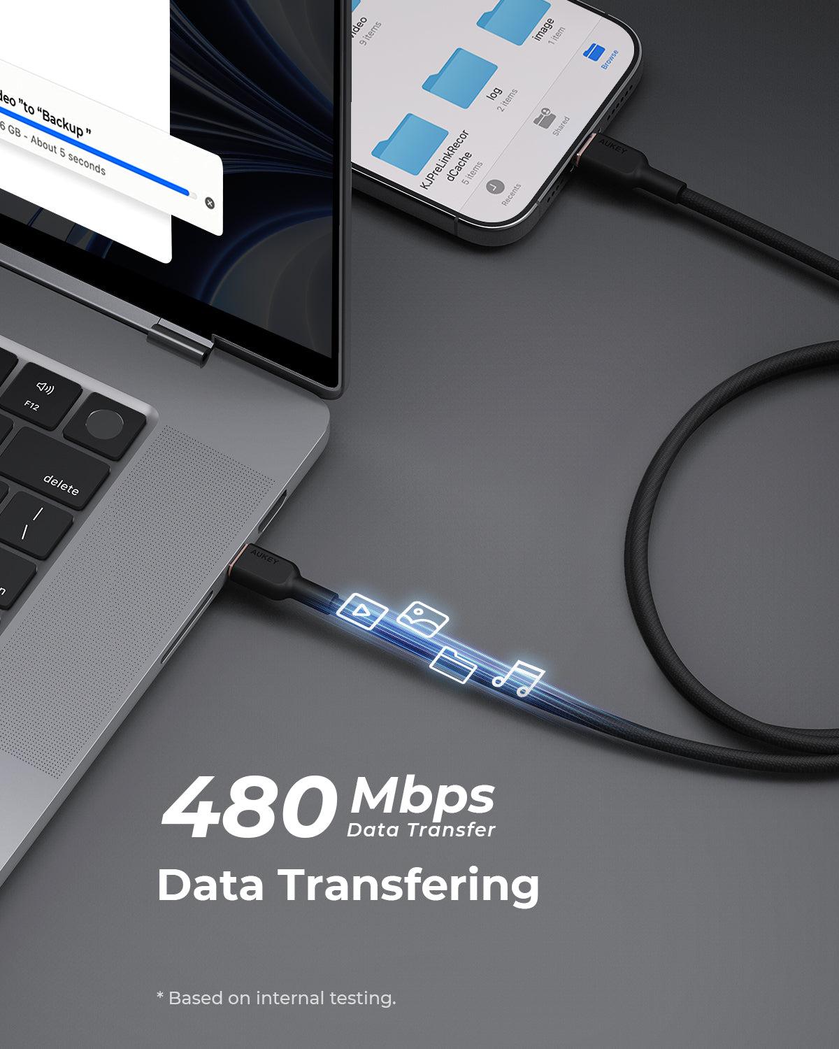 Cáp Sạc Nhanh Aukey CB-DCC67-BLK USB-C To USB-C (60W) - Hàng Chính Hãng