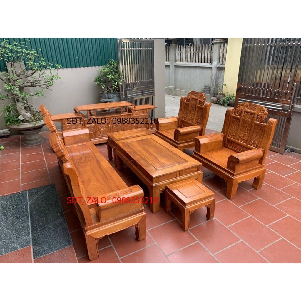 Combo bàn ghế Âu Á gỗ gõ + kệ tivi 2m4 gỗ gõ