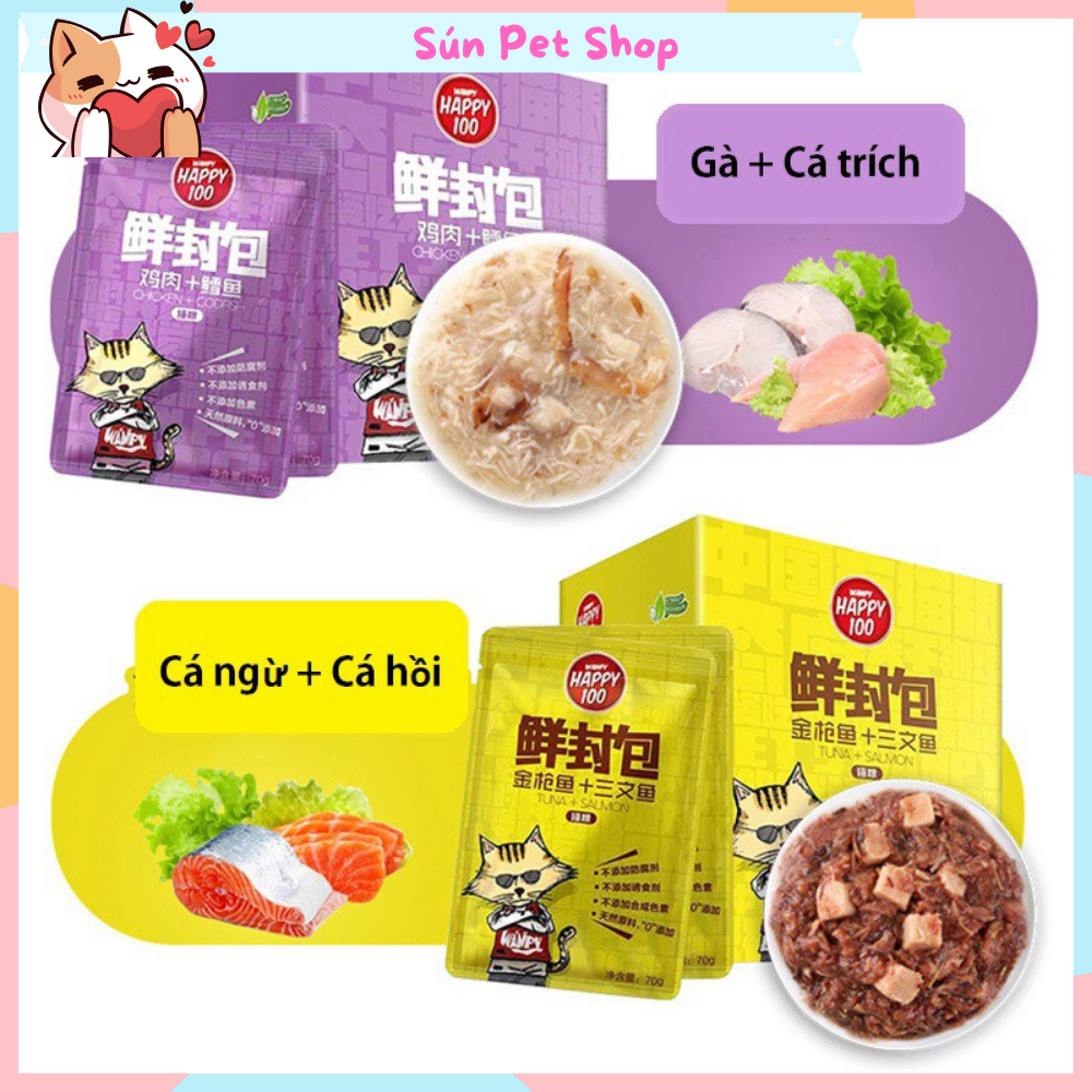 Pate Wanpy Happy 100 cho mèo (70gr) - Thức ăn ướt cho mèo thơm ngon bổ dưỡng