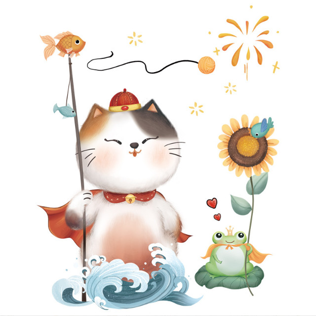 Decal trang trí tường - Mèo thần tài và hoàng tử ếch