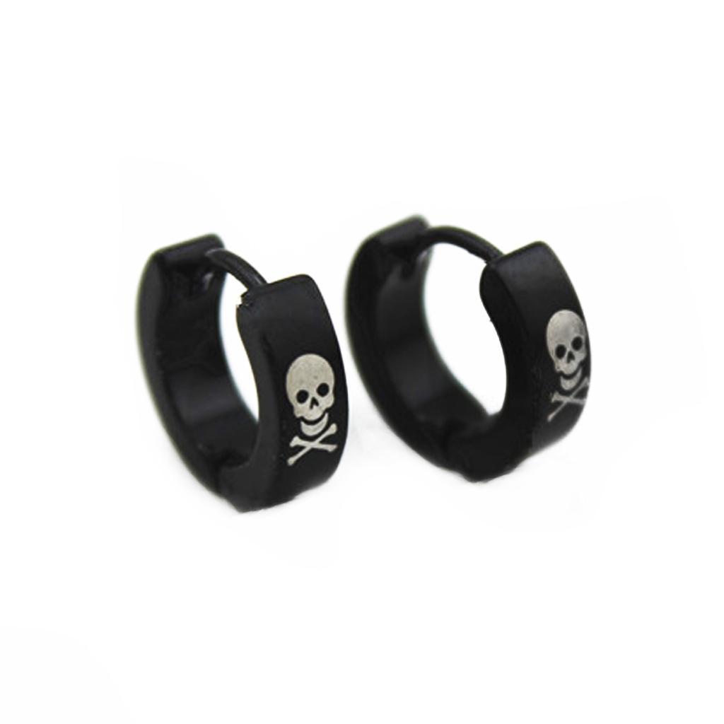 2-7pack Fashion Black Men Stainless Steel Punk Skull Pattern Ear Clip Stud