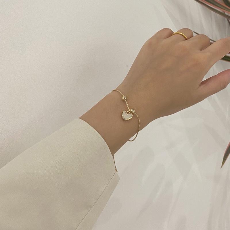 Lắc tay vòng tay bạc dây rút charm trái tim bisou accessories