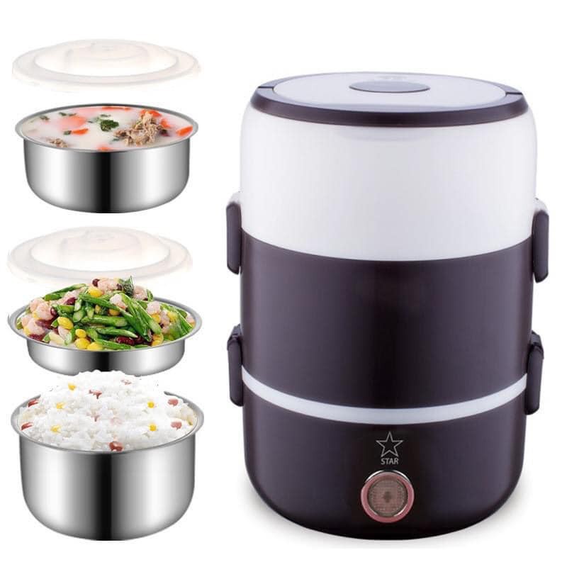 Bộ Hộp Đựng Cơm 3 Tầng Có Lõi Hâm Nóng Màu Đen – Tặng Túi Giữ Nhiệt Cao Cấp Chính Hãng miDoctor – Túi Giữ Nhiệt Màu Ngẫu Nhiên