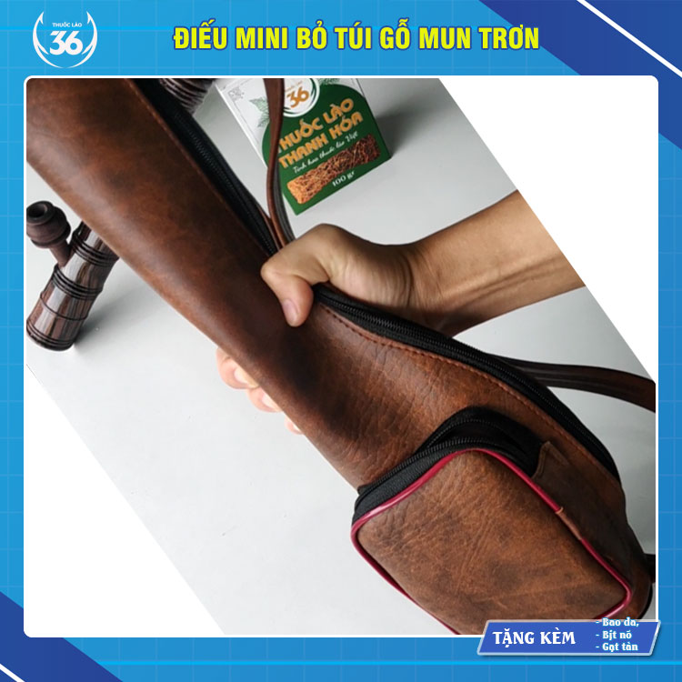 Điếu cày Mini Bỏ Túi Gỗ Mun Trơn - Tặng Bao Da