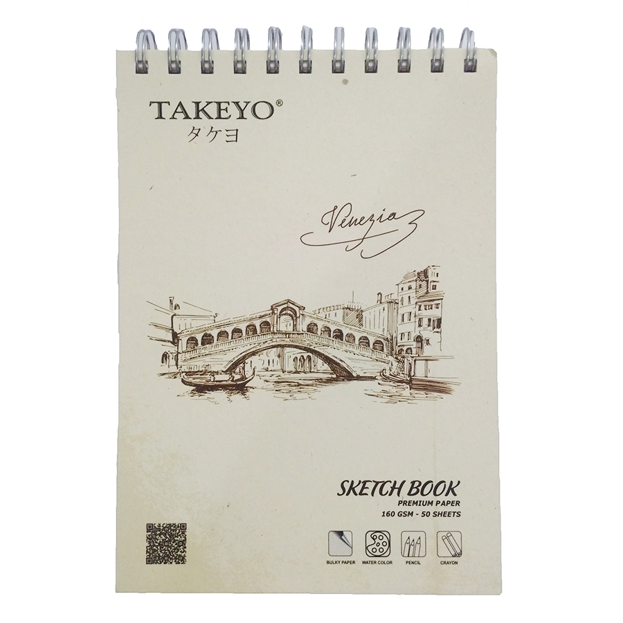 Tập Giấy Vẽ Lò Xo Ngang A5 Takeyo 50 tờ định lượng 160gsm (Giao mẫu ngẫu nhiên)