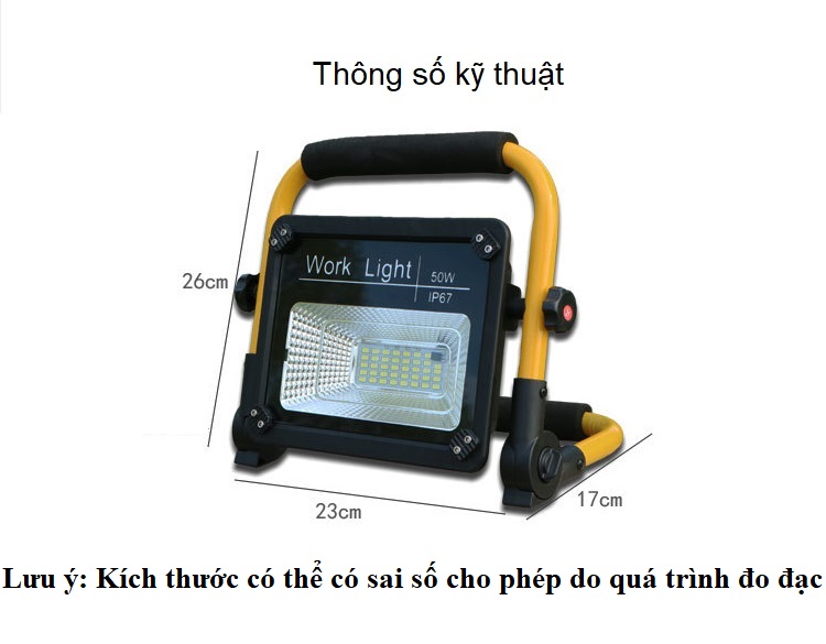 Đèn công trình dùng pin sạc công suất 50W - TẶNG 01 ĐÈN PIN BÓP TAY MINI