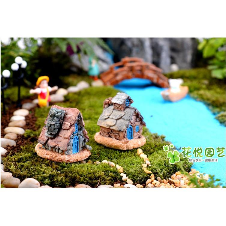 Combo 04 mô hình nhà đá tảng kiểu Bắc Âu - Scotland trang trí bonsai, tiểu cảnh