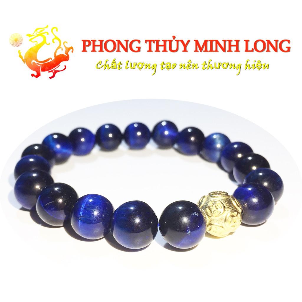 Vòng tay đá Mắt Hổ Xanh Dương chất lượng 5A mix 1hạt kim tiền Vàng hợp mệnh thủy và Mộc