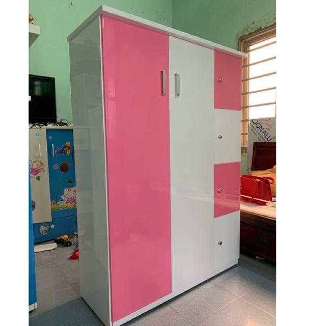 Tủ nhựa đài loan cao 1m65x115 trắng hồng