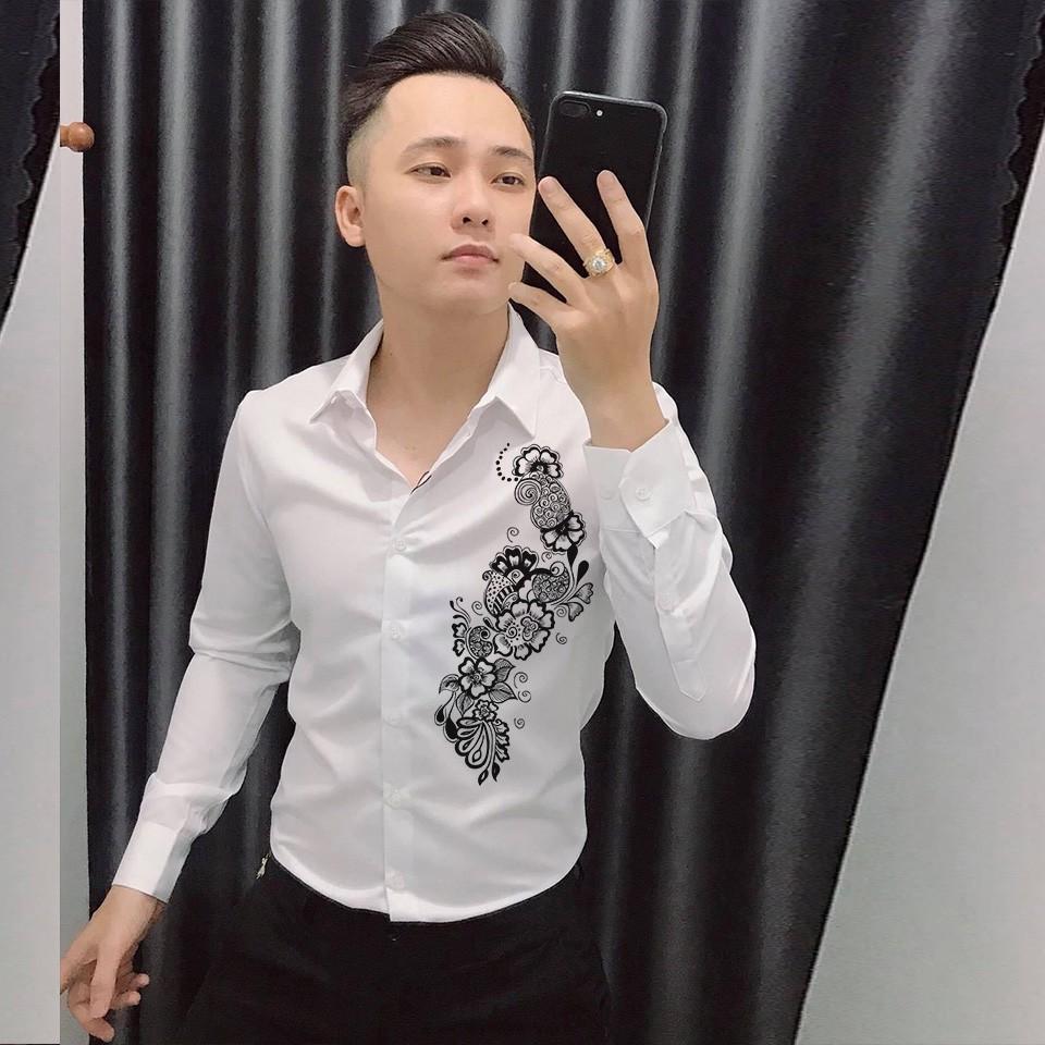 Áo Sơ Mi Nam Hàn Quốc Tay Dài Họa Tiết