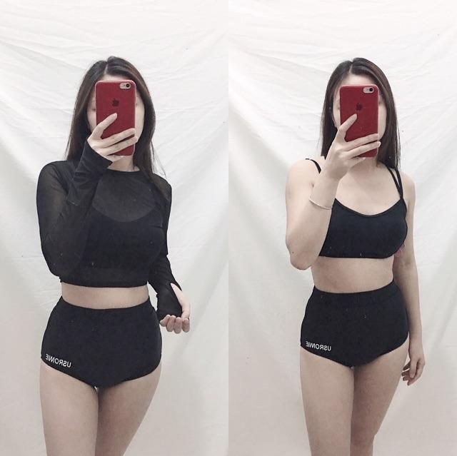 Bikini Bộ Đồ Bơi Dài Tay Set 3 Mảnh Kín Cạp Cao Bigsize Thể Thao Lưới