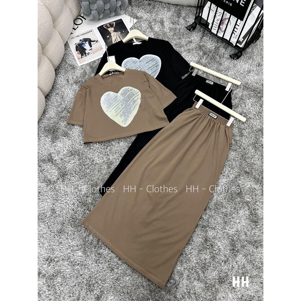 SET BỘ ĐI CHƠI, SET 2 MÓN ÁO CROPTOP TIM CỔ TRÒN TAY NGẮN PHỐI CHÂN VÁY CỰC TRẺ TRUNG