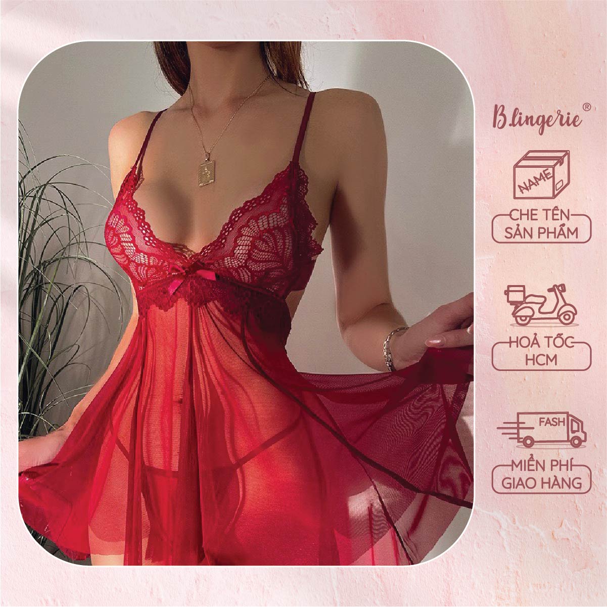 Váy Ngủ Ren Thắt Nơ Xinh - B.Lingerie