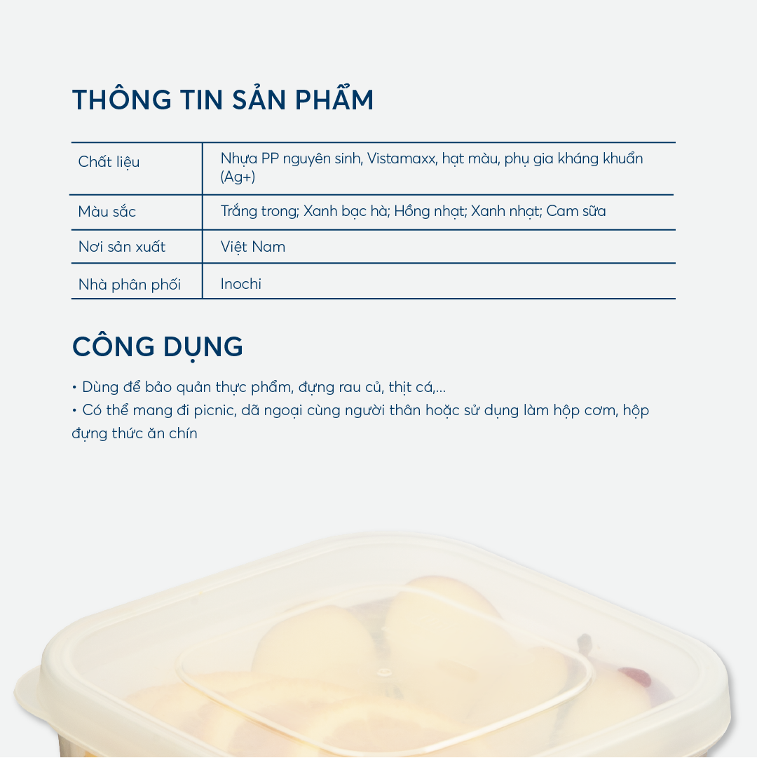 Bộ 3 hộp thực phẩm vuông Hokkaido 500-1000-2000ml (Tặng kèm sticker) - INOCHI- chất lượng chuẩn Nhật Bản