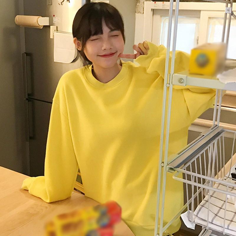 Áo Len Dài Tay Cổ Tròn Dáng Rộng Màu Sắc Ngọt Ngào Phong Cách Hàn Quốc