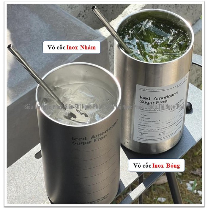 Bình/ Ly/Cốc giữ nhiệt Iced Americano 600ml_Kèm sẵn ống hút inox