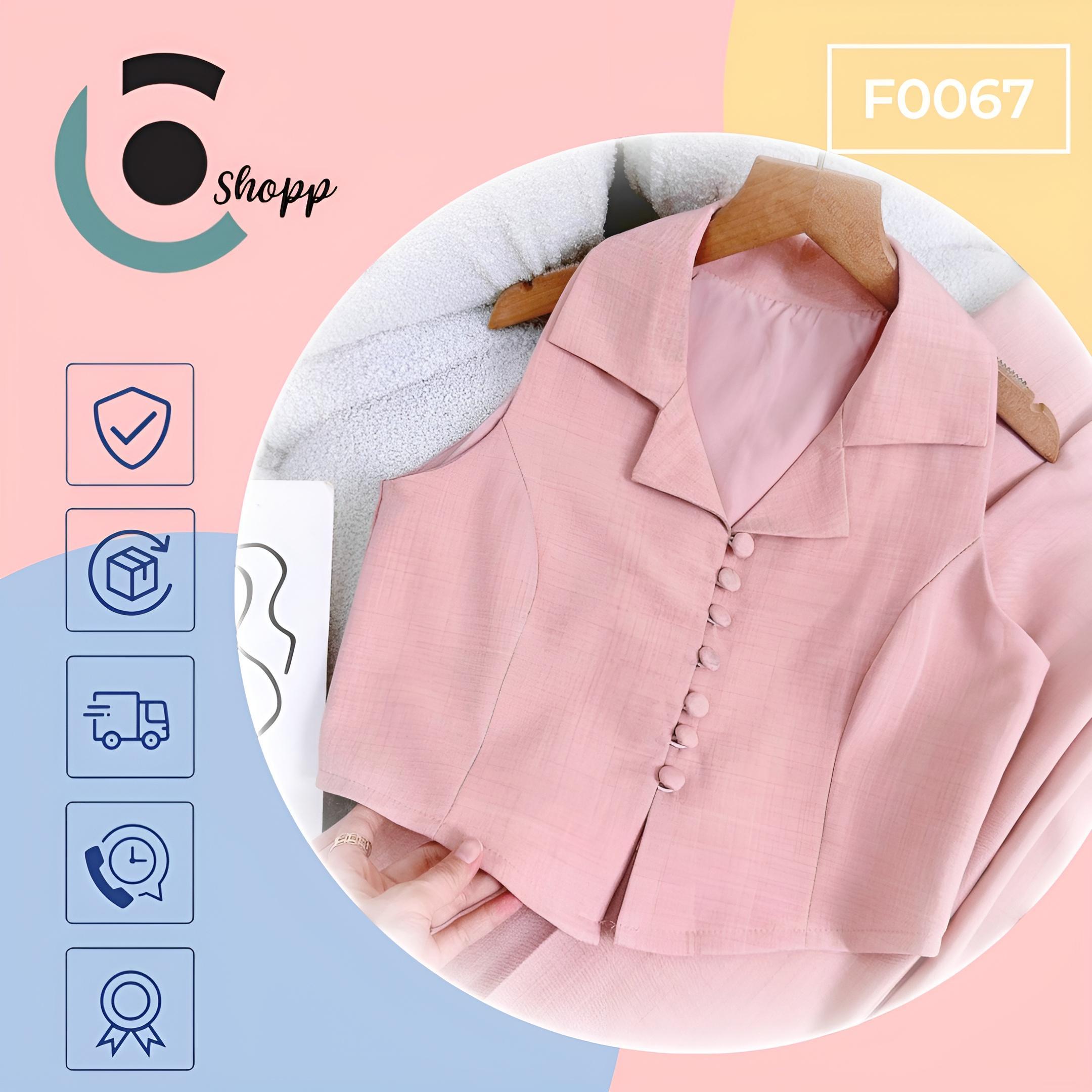 Set áo crop cổ sơ mi kèm quần cao cấp