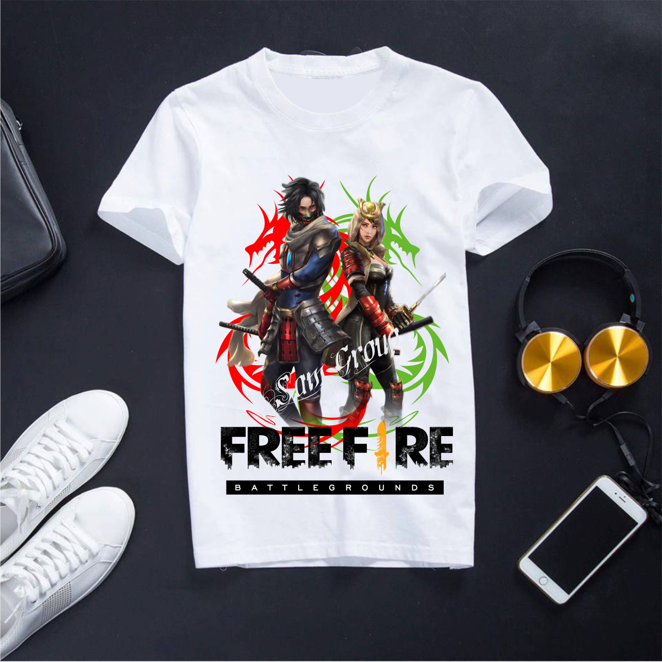 Áo Free Fire Cotton Co Dãn Cổ Tròn Màu Trắng In Hình Samuzai Cực Chất Phù Hợp Cho Cả Nam Và Nữ