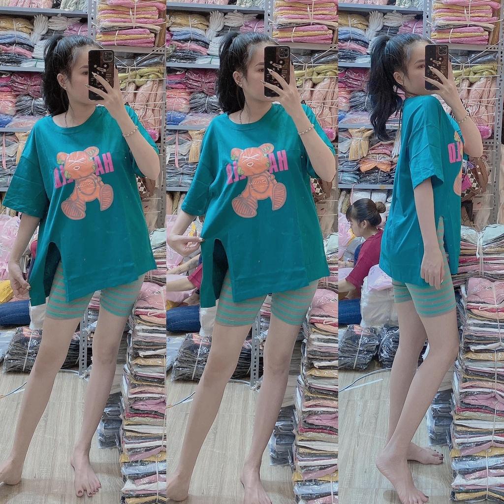 Đồ bộ nữ bigsize ESHOP đồ bộ mặc nhà áo xẻ tà một bên quần lửng ngố thun gân đẹp dễ thương đi chơi ngủ cute DB40