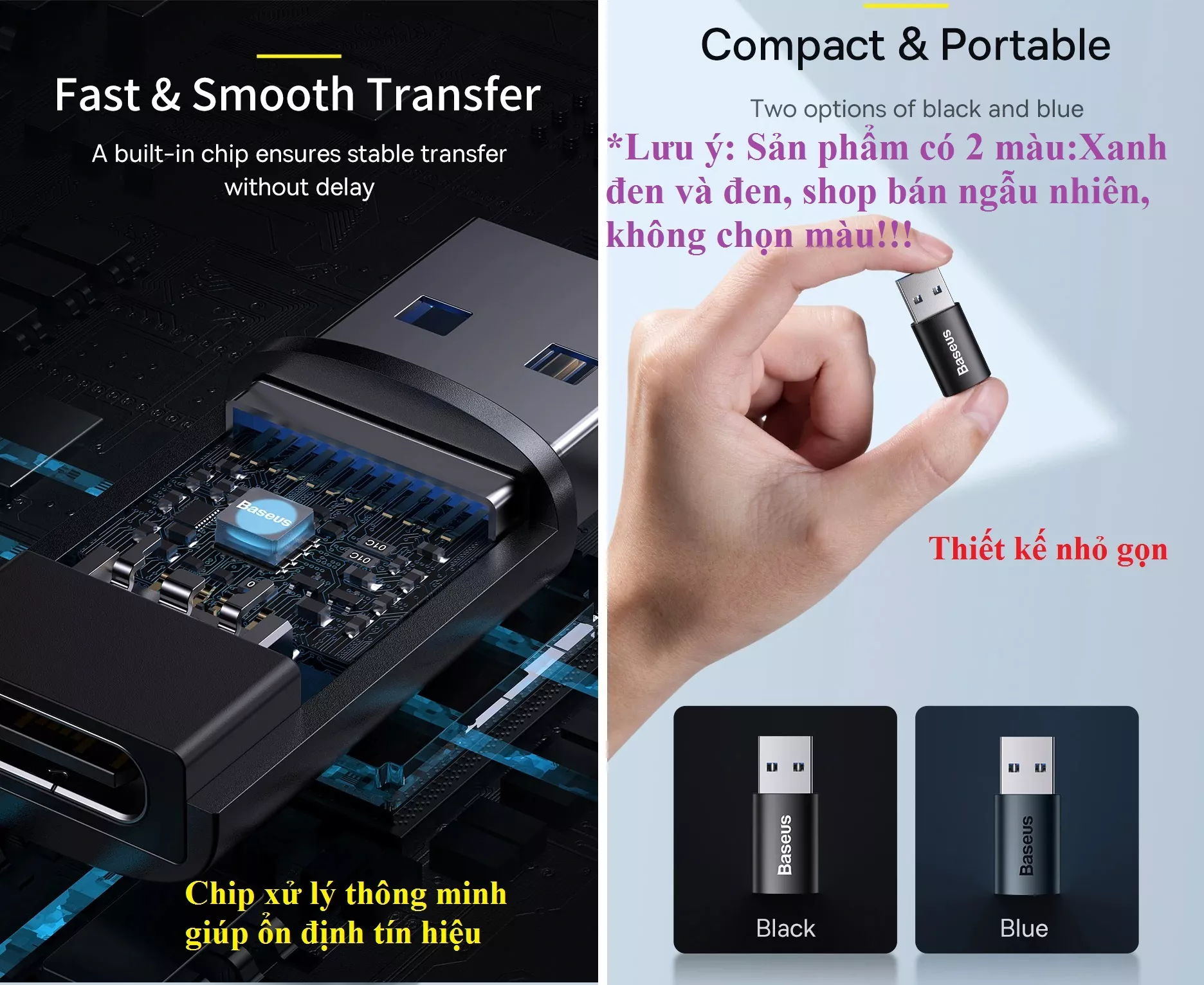 Đầu chuyển OTG USB 3.1 male ra C female Baseus Ingenuity ZJJQ000101_Màu ngẫu nhiên- Hàng chính hãng