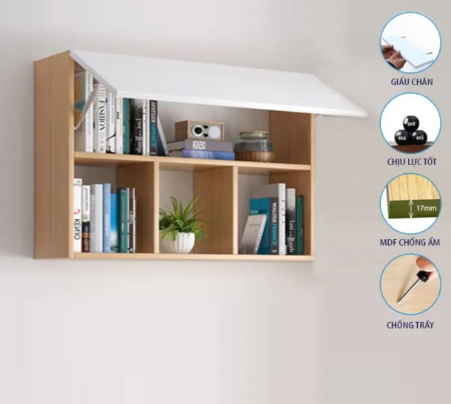 Tủ Sách Văn Phòng Treo Tường 3 Ngăn Có Cánh Juno Sofa CTKT706 KT 100x65x24cm