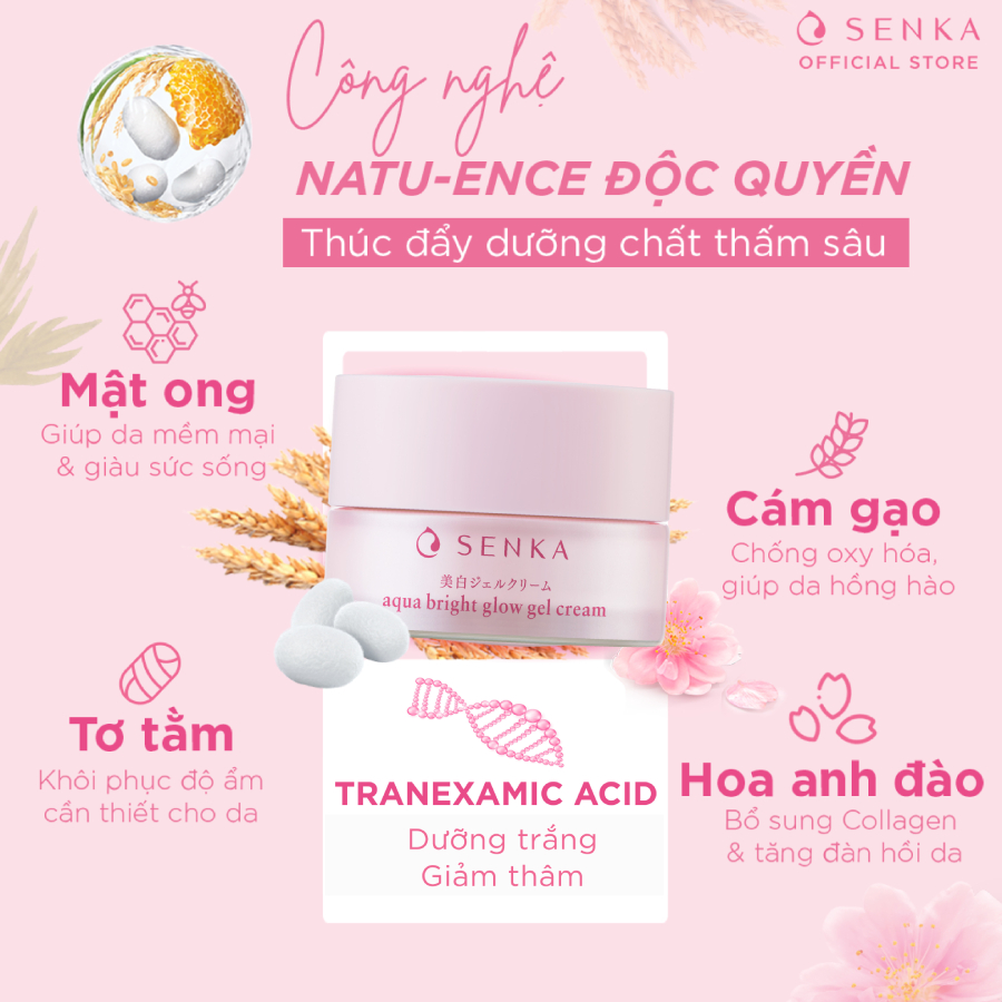 [HOT DEAL] Kem Dưỡng Da Trắng Hồng ban đêm Giảm Thâm Sạm Không Cồn dạng gel SENKA AQUA BRIGHT GLOW GEL CREAM 50g - 15538