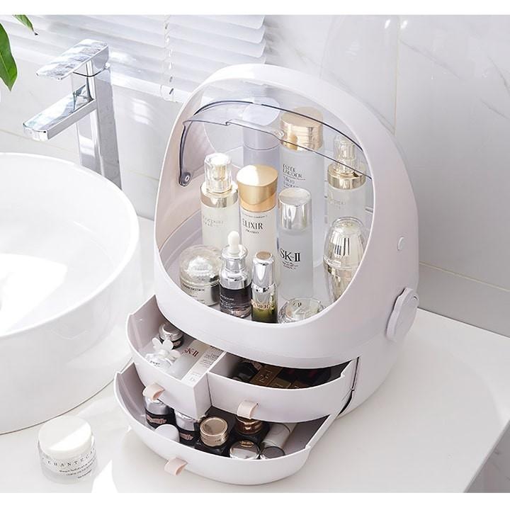Hộp đựng đồ trang điểm ️Tủ đựng đồ mỹ phẩm mini 2 tầng có nắp đậy, hộp đựng mỹ phẩm chống bụi