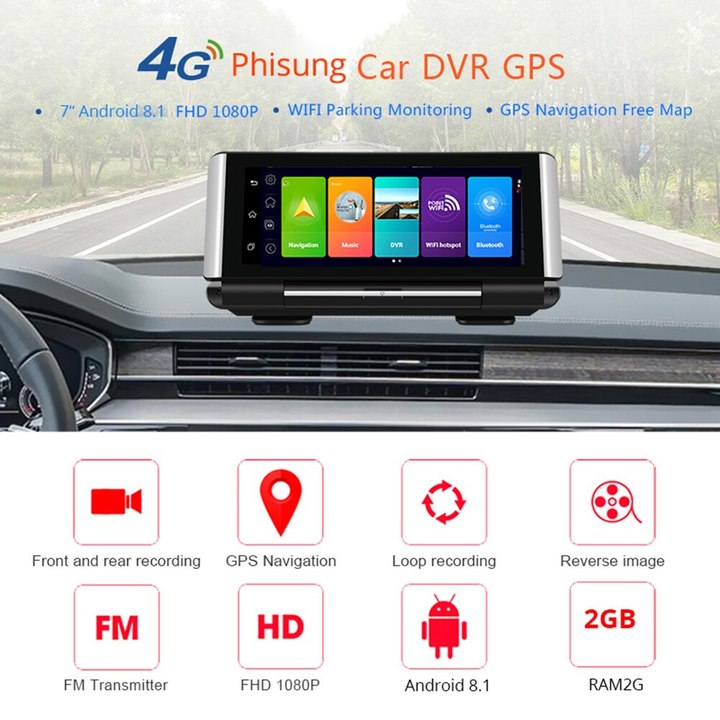 Camera hành trình đặt taplo ô tô 4G, wifi, 7 inch tích hợp cam lùi K7 - Hàng nhập khẩu