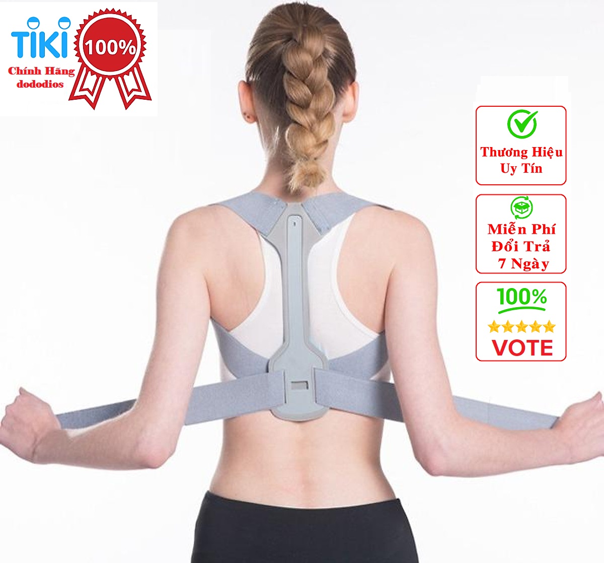 Đai chống gù lưng cho người lớn nam nữ, cải thiện vóc dáng, có nẹp tăng cường - Chính hãng dododios