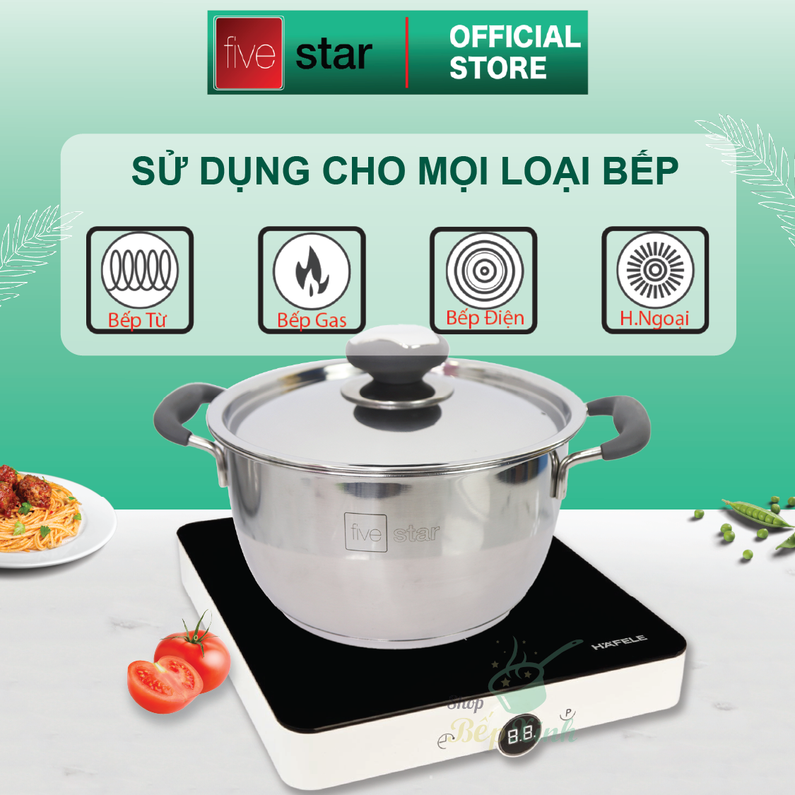 Nồi 3 đáy inox 430 Fivestar Standard quai silicon chống nóng nắp inox-sử dụng bếp từ-tặng 2 vá canh 24cm