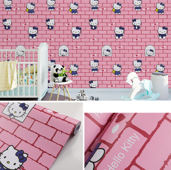 CUỘN 5M DECAL GIẤY DÁN TƯỜNG GẠCH MÈO HỒNG KHỔ 45CM