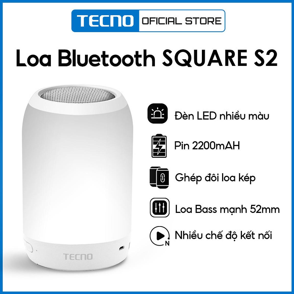 Loa Bluetooth TECNO SQUARE 2 | Loa Bass mạnh 52mm | Ghép đôi loa kép | Pin 2220 mAh | Đèn Led nhiều màu