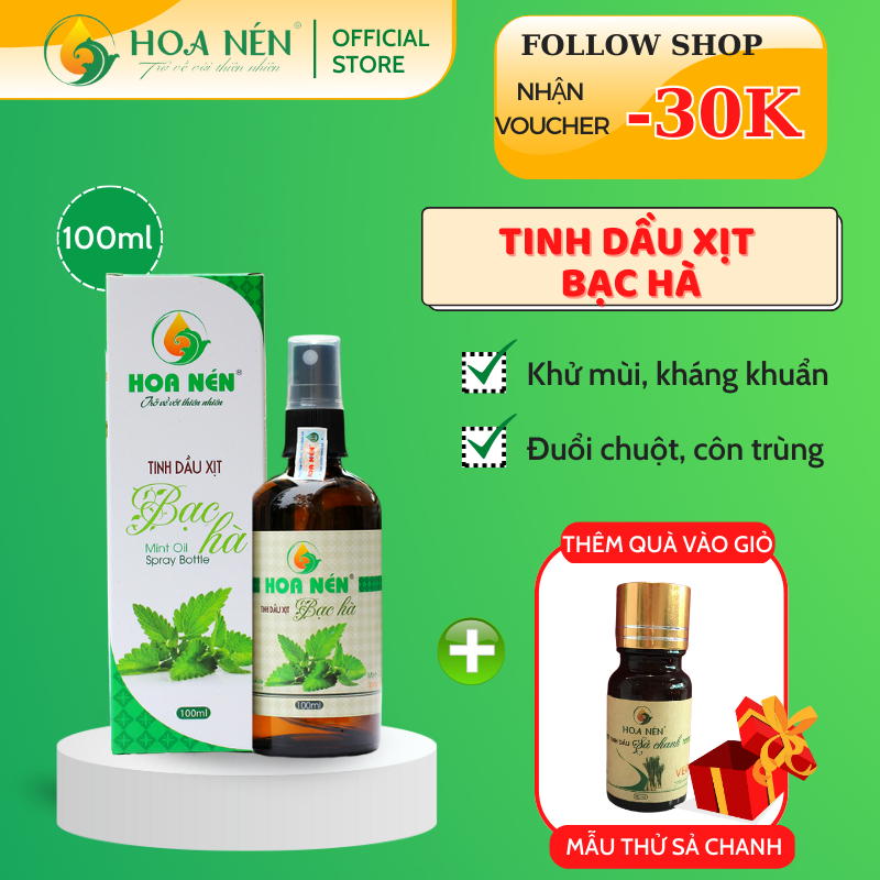 Chai Xịt Tinh dầu Bạc hà 100ml - Hoa Nén - Xịt phòng đuổi muỗi, côn trùng, thơm mát