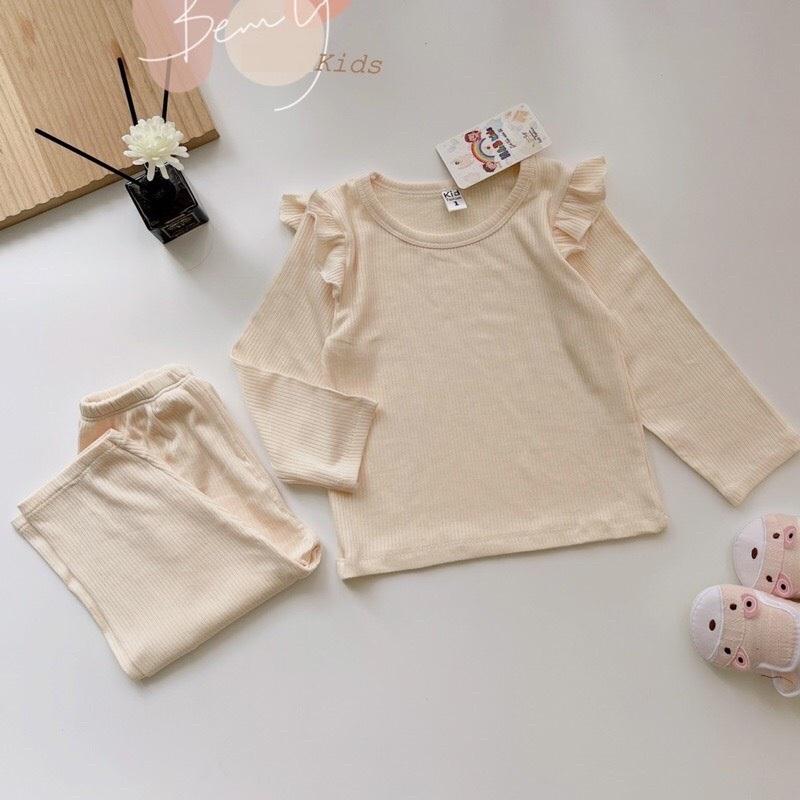 Bộ dài tay thu đông cho bé gái trơn màu chất thun tăm cotton mềm mịn size từ 6 - 15 kg, phong cách Hàn Quốc