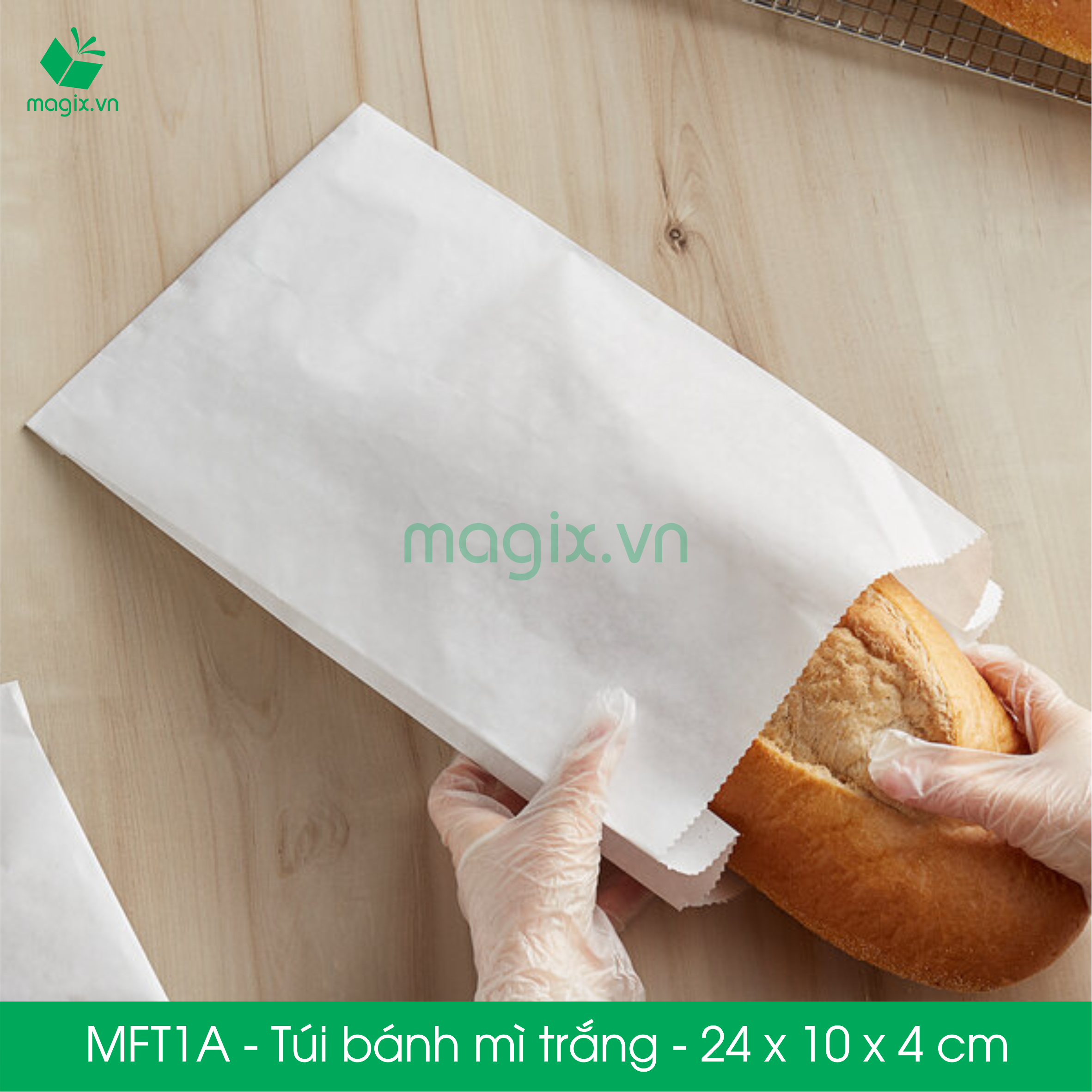 MFT1A - 24x10x4 cm - 100 Túi giấy bánh mì trắng