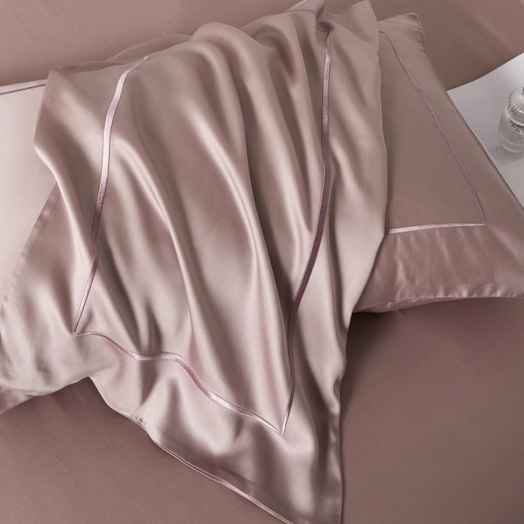 Bộ chăn ga gối cao cấp 100%Tencel 100s, Hồng thêu phối đẳng cấp, chất liệu siêu mềm mát mịn