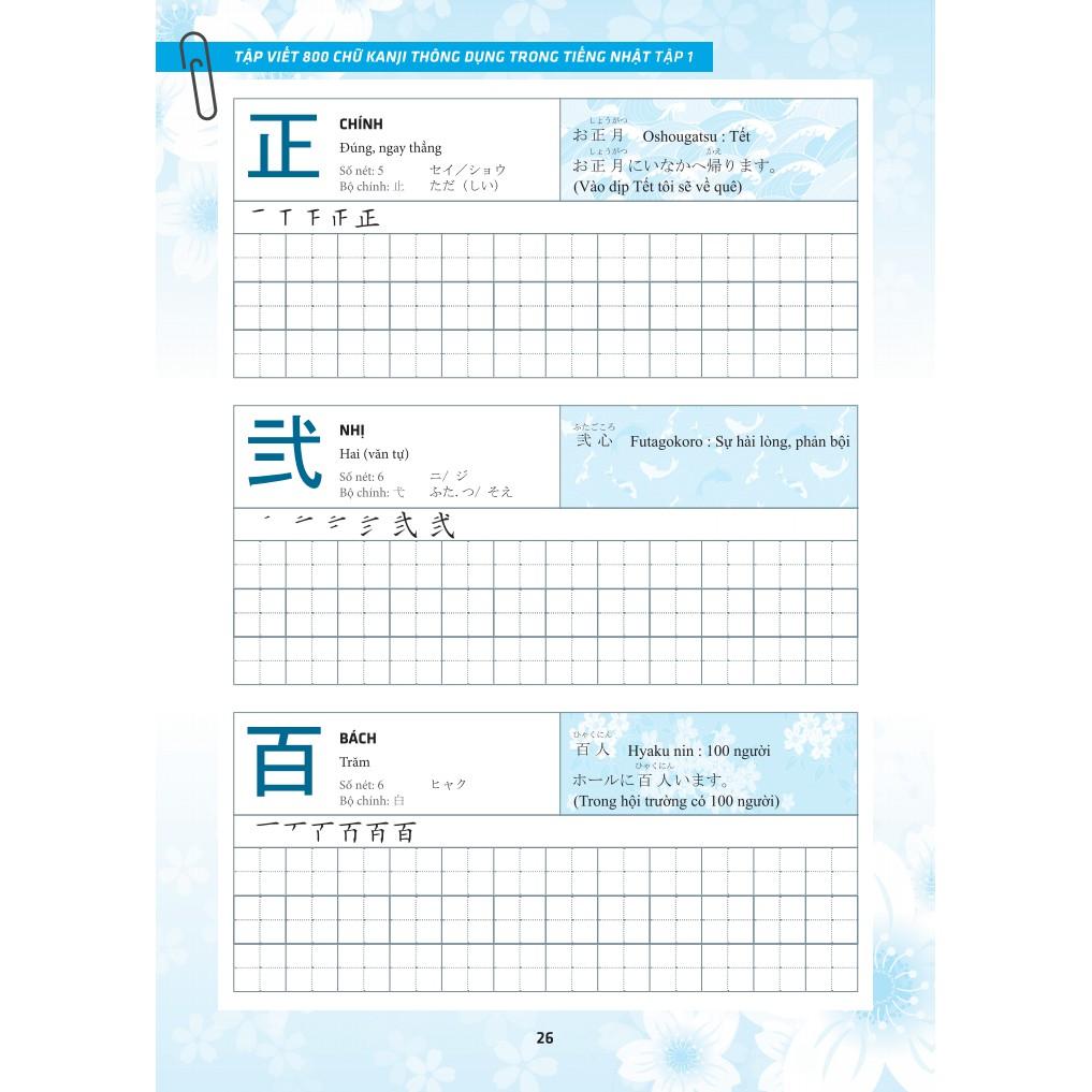 Sách - Tập Viết 800 Chữ Kanji Thông Dụng Trong Tiếng Nhật - Tập 1