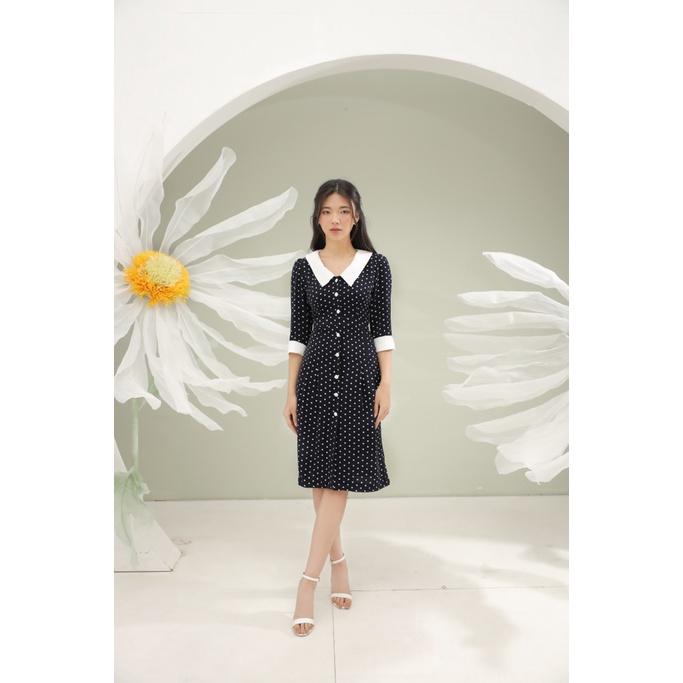 Đầm ôm dáng vintage, hoạ tiết chấm bi, chất liệu mango lụa, may hai lớp CLARA MARE Vintage Shirtwaist Dress DRE4013