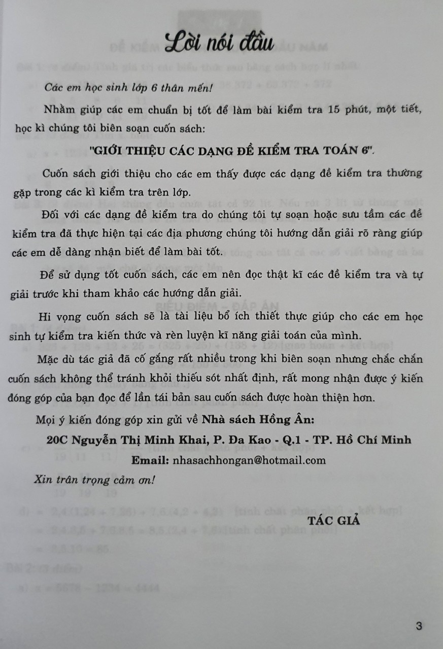 Giới Thiệu Các Dạng Đề Kiểm Tra Toán Lớp 6 (Dùng Chung cho Các bộ Sách Giáo Khoa Hiện hành)