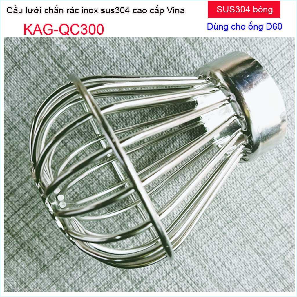 Cầu chắn rác sân thượng KAG-QC300 , Cầu chặn rác Inox 304 đế thấp thả ống D60, cầu lưới lọc rác thoát nước mưa