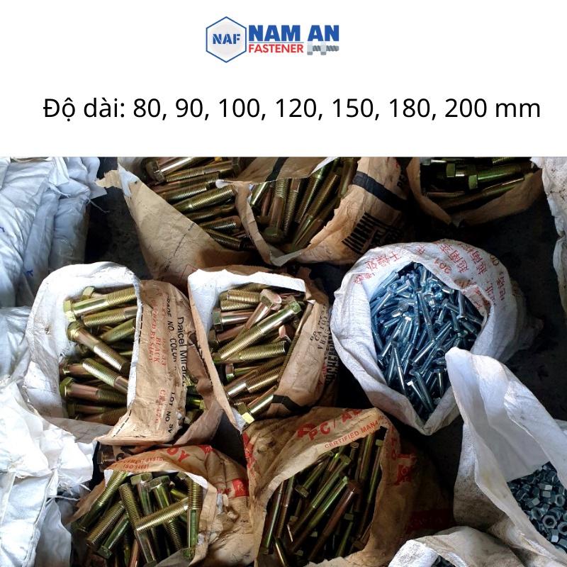 Bulong M22 cấp bền 8.8, bu lông lục giác M22, bu lông 8.8, đường kính 22mm, độ dài: 80->200mm, đen mộc, mạ