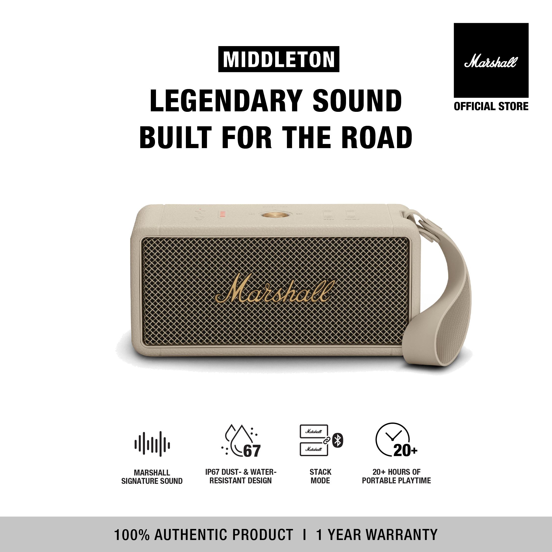 Loa Bluetooth Marshall Middleton Portable - Hàng Chính Hãng (Cream)