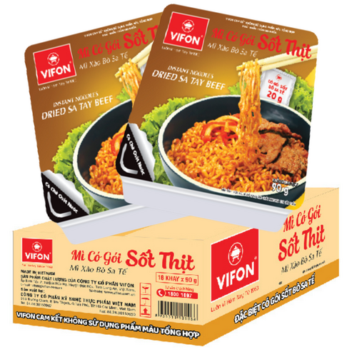 Thùng 18 Khay Mì Bò Xào Sa Tế VIFON (90g / Khay)