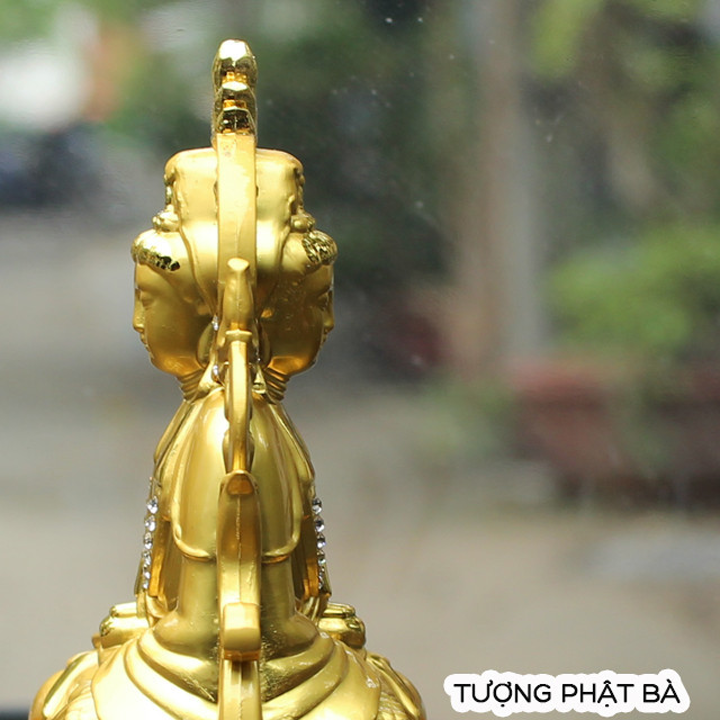 Tượng Phật Bà Quan Thế Âm Bồ Tát hai mặt tọa đài sen vàng đính đá cao cấp trang trí Taplo Ô Tô Xe Hơi