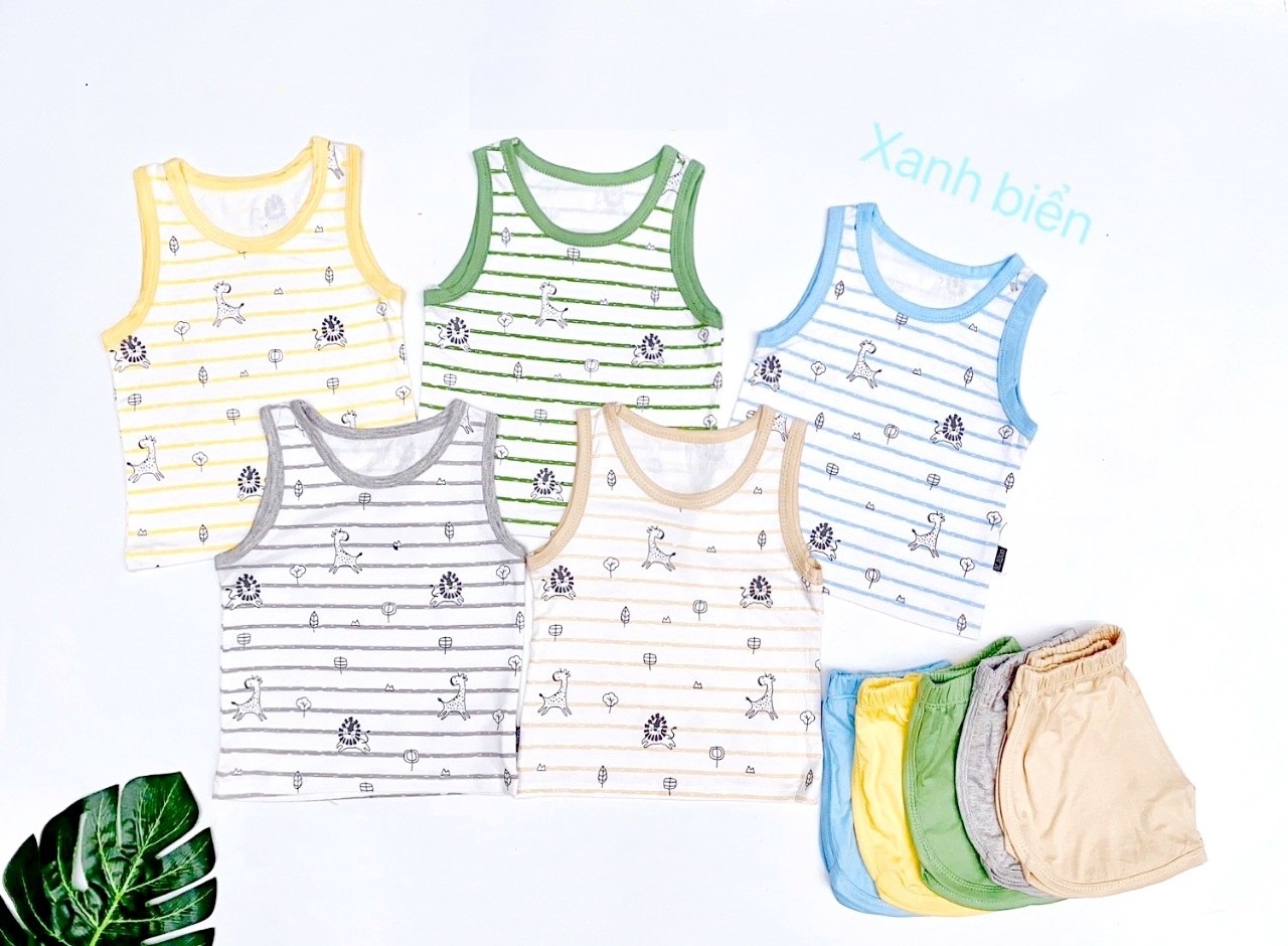 Bộ ba lỗ bé trai 6m-tuổi hạo tiết in hình và kẻ ngang chất liệu vải thun lạnh