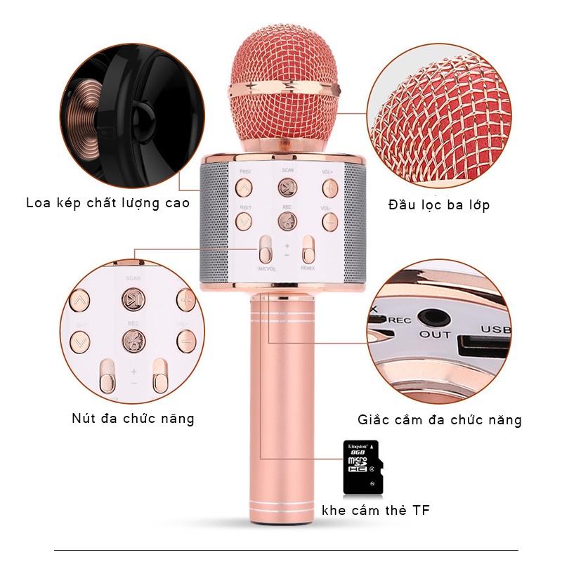 Mic hát karaoke kết nối điện thoại dễ sử dụng，Mic Hát Karaoke Bluetooth Không Dây WS858 - Âm vang - Ấm - mic hát karaoke