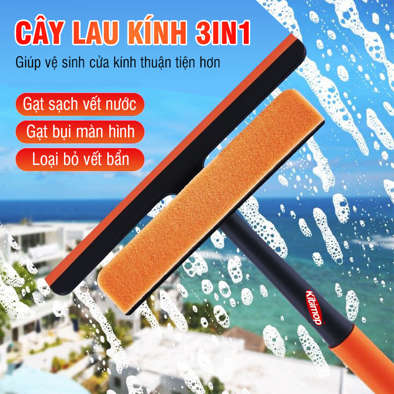 Cây lau kính đa năng Kitimop-3in1 có thiết kế thông minh gạt chùi kính 3 đầu trong 1, nhỏ gọn tiện lợi hiệu quả